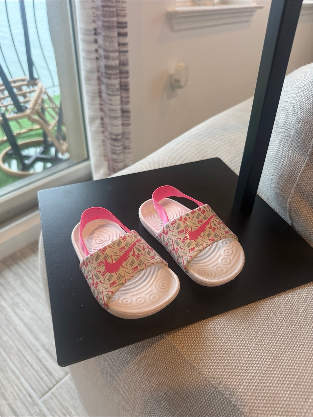 Nike Toddler Pink Patterned Slide Sandals with Magenta Strap